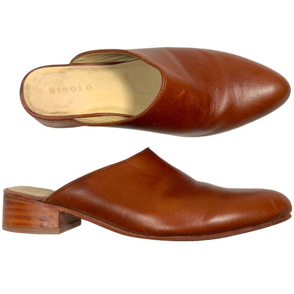 Nisolo Shoes - NISOLO All-Day Low Heel Slip On Mules Leather Brandy Brown Casual 8.5